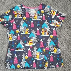 Disney Winnie the Pooh scrub top print Christmas